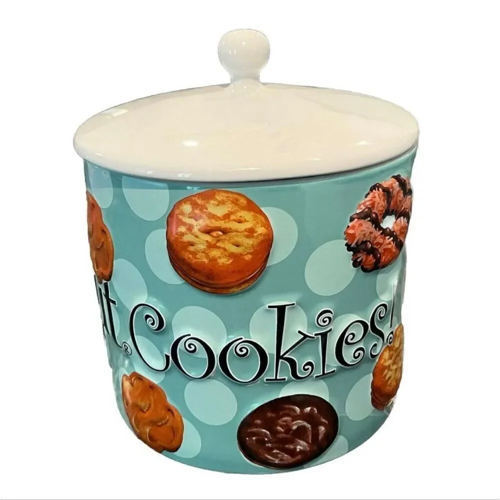 Y2K I Love Girl Scout Cookies Ceramic Jar With Lid Blue 3D Cookie Favorites 2006